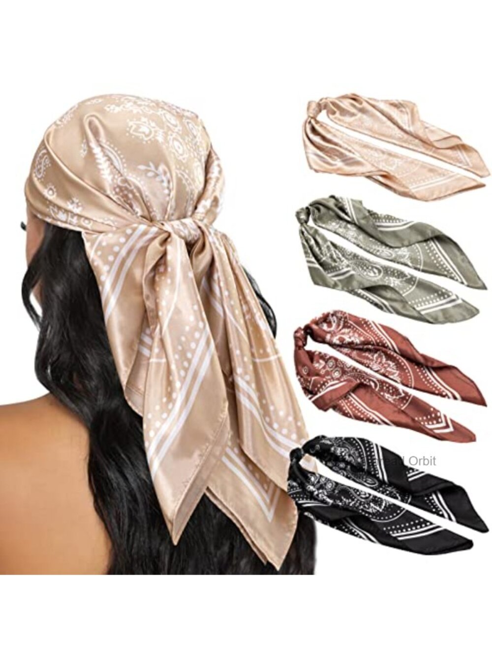 4PCS Satin Silk Feel Head Scarf Hair Scarf Women 35 Inch Square Bandana